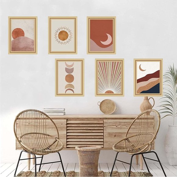 6 Piece Bohemian Hippie Mountain/Sun/Moon Phase Wall Tapestry Art Living/Bedroom - Picture 3 of 8